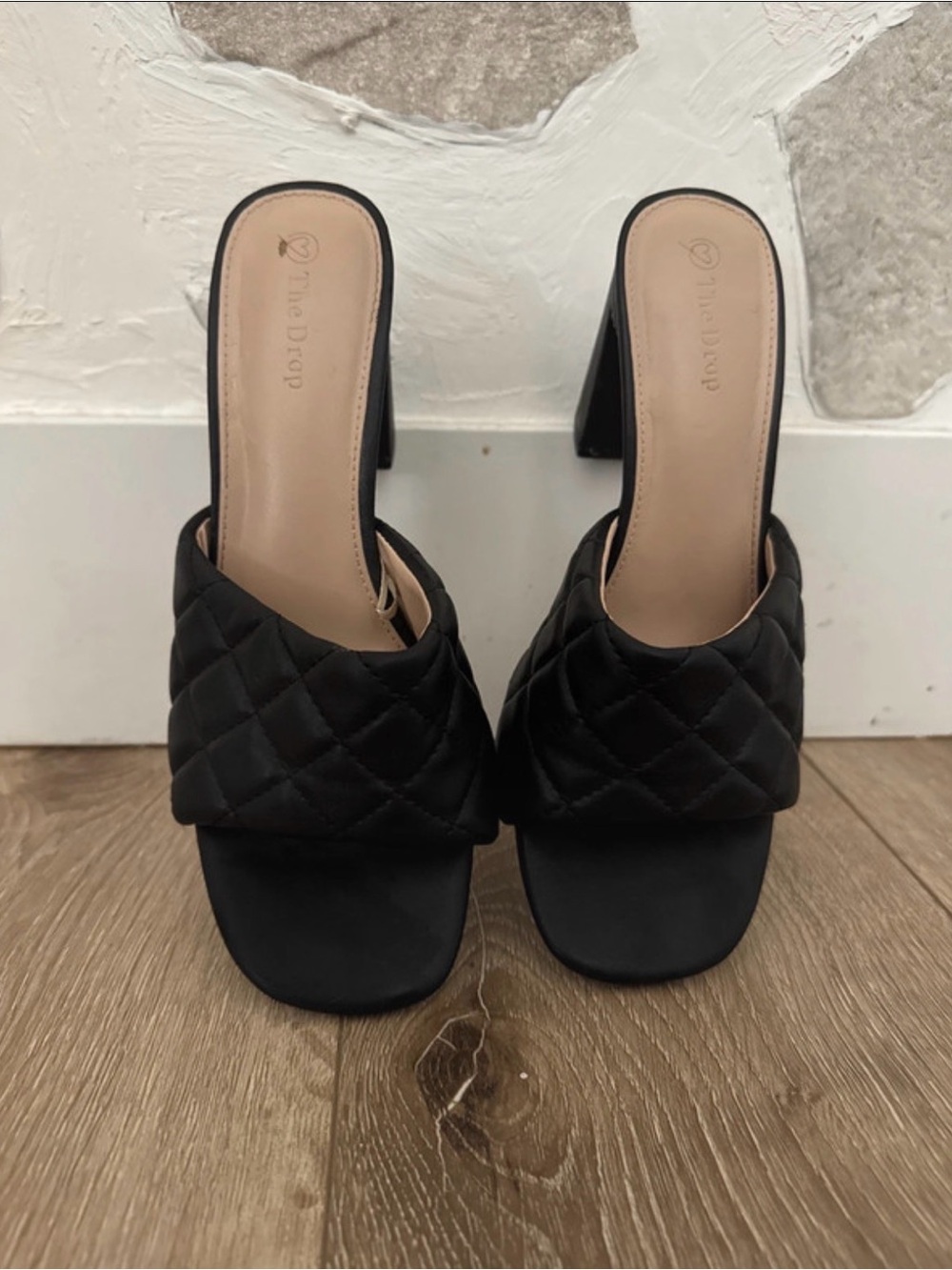 Black Quilted Block Heel Sandals